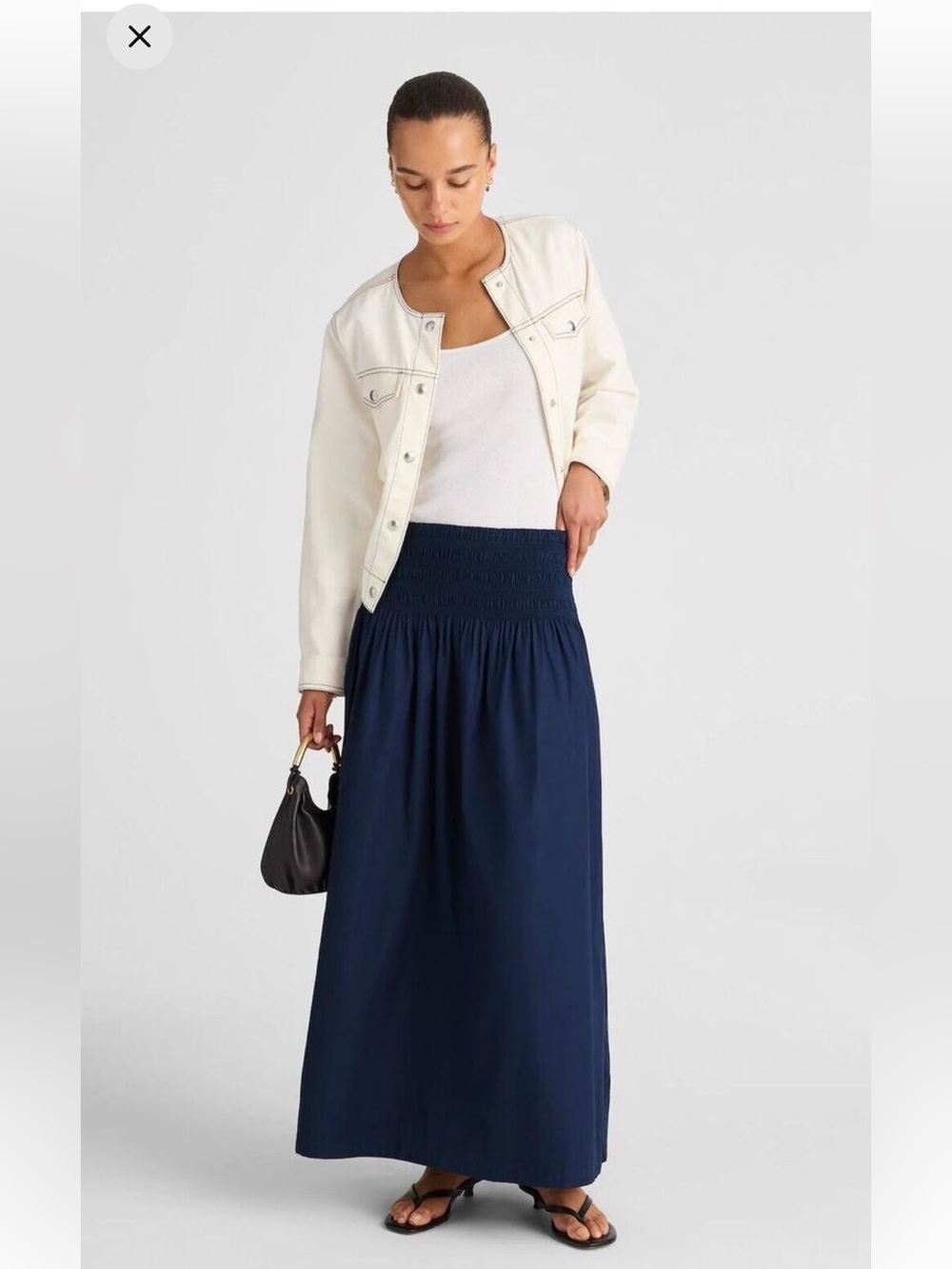 Madewell Smocked-Waist Denim Midi skirt size XL